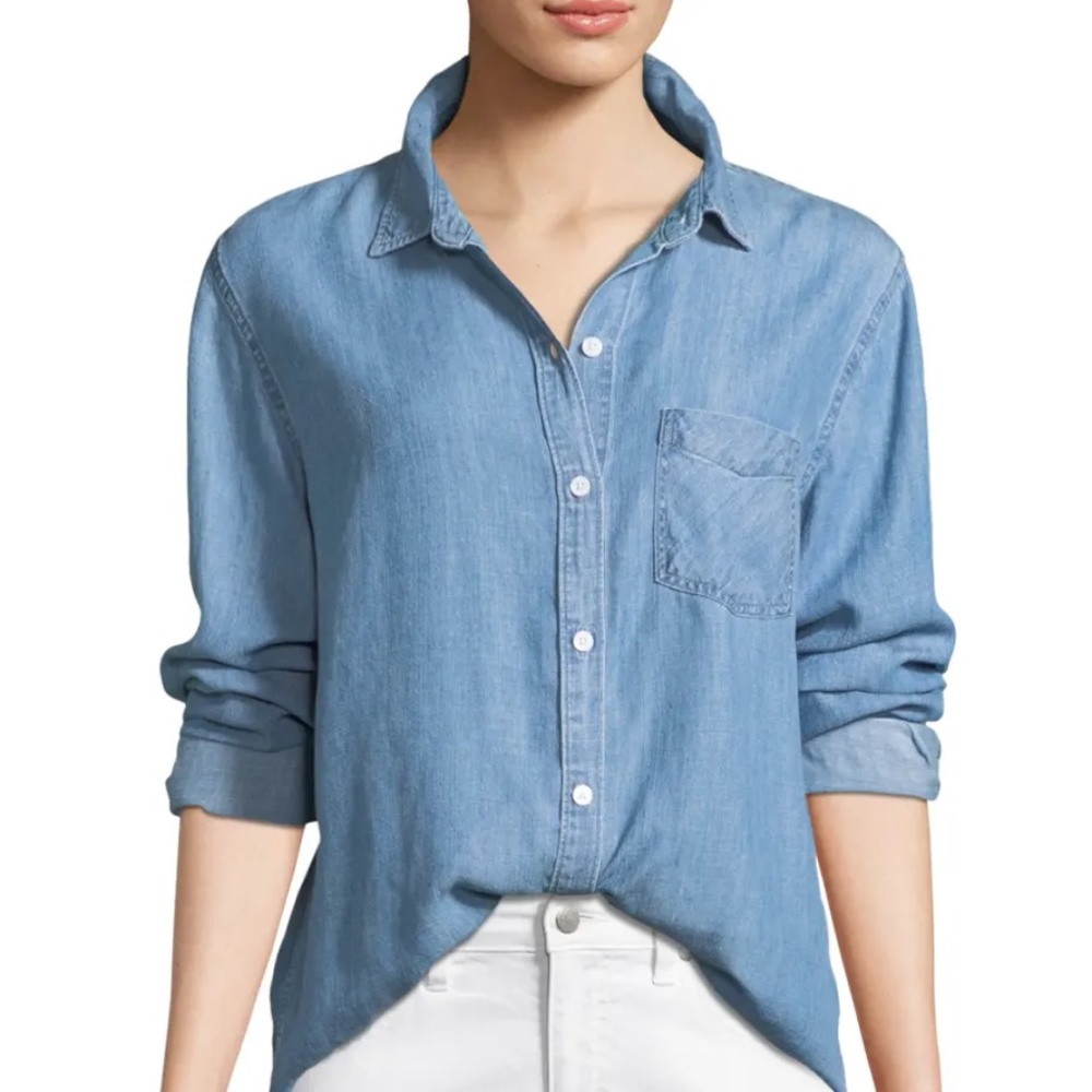 Rails Ingrid Chambray Denim Button Up Medium Blue Wash Plaid Details size Small